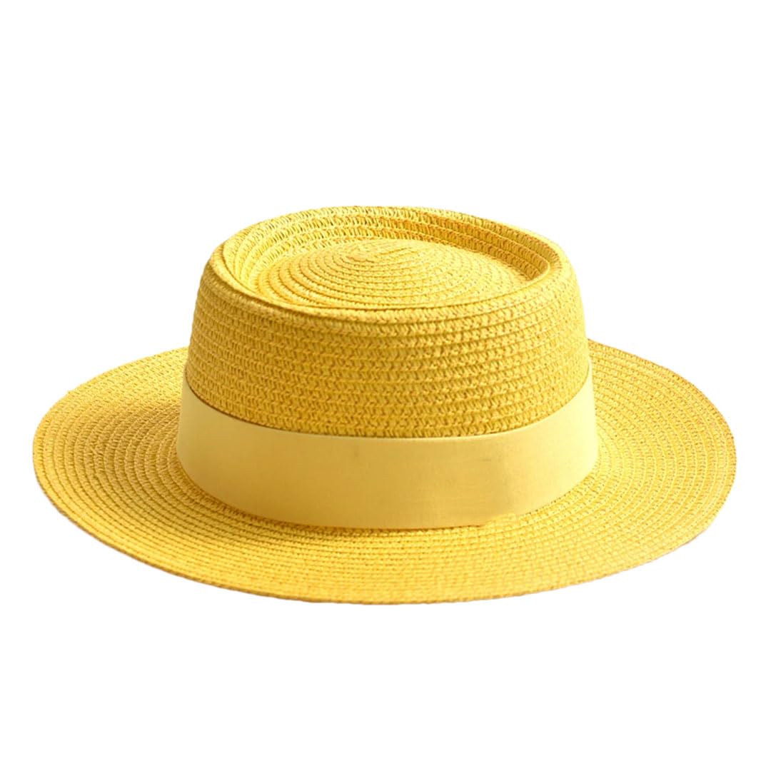 EYRMQWJPC Wide Brim Sun Hat, Women Summer Straw Sun Hat Flat Brim Ribbon Beach Travel Dress Multicolor(Yellow)