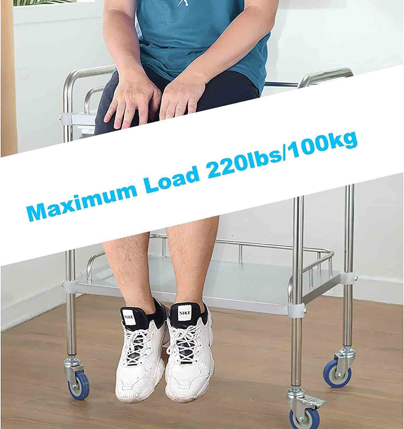 Medyczny wózek laboratoryjny z szufladą, stal nierdzewna, konstrukcja 2/3-warstwowa, ciche kółka obrotowe 360°, maksymalne obciążenie 100 kg, do laboratoriów dentystycznych i szpitali