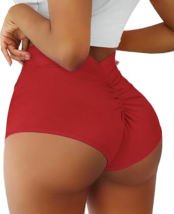 Boudaner Womens Booty Shorts-High Waist V Back Yoga Shorts | Spandex Scrunch Butt Lifting Cheeky Mini Hot Pants, Dance Rave Bottoms Festival Outfits