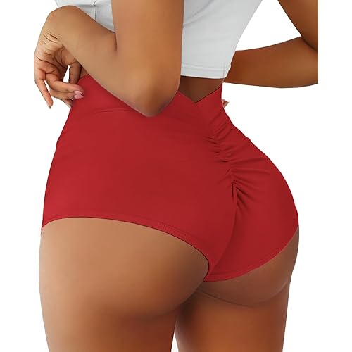 Women's High Waist Yoga Booty Shorts V Back Scrunch Gym Workout Spandex Dance Hot Pants Butt Lifting Rave Bottoms