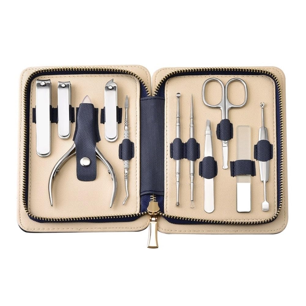 Juego de cortaúñas para hombre, juego de manicura para hombre, kit de cuidado personal para hombre, cortaúñas de acero inoxidable, juego de 11 piezas, herramientas para el cuidado de los pies y repara