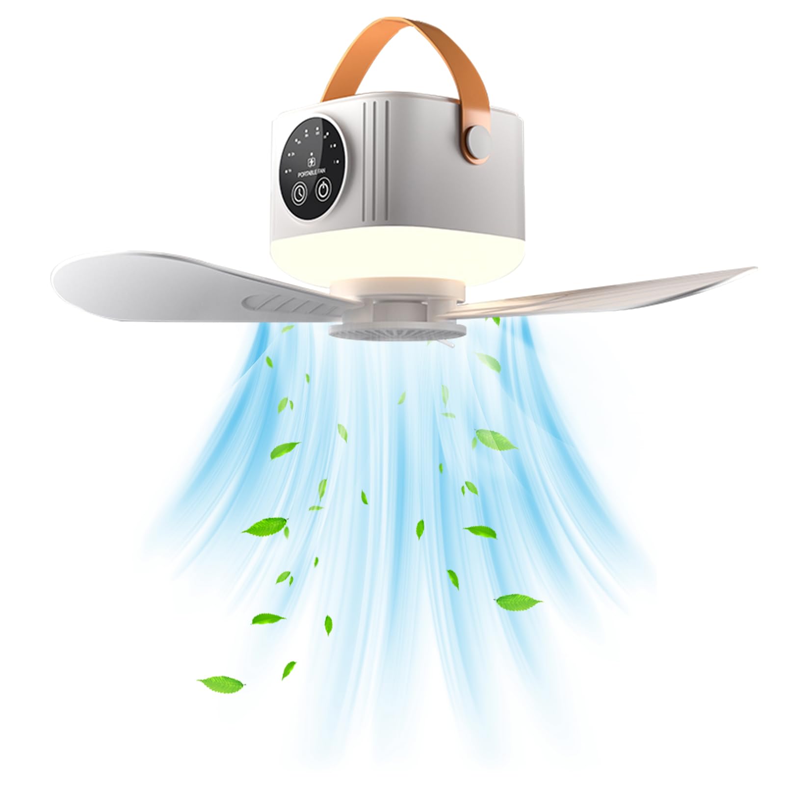 PopuLike Portable Camping Fan, 7200 mAh Tent Fans with LED Light, Remote Control, Detachable Blades Timer, 4 Speeds 3 Brightness USB Rechargeable Camping Fan for Tent Car Picnics Travel