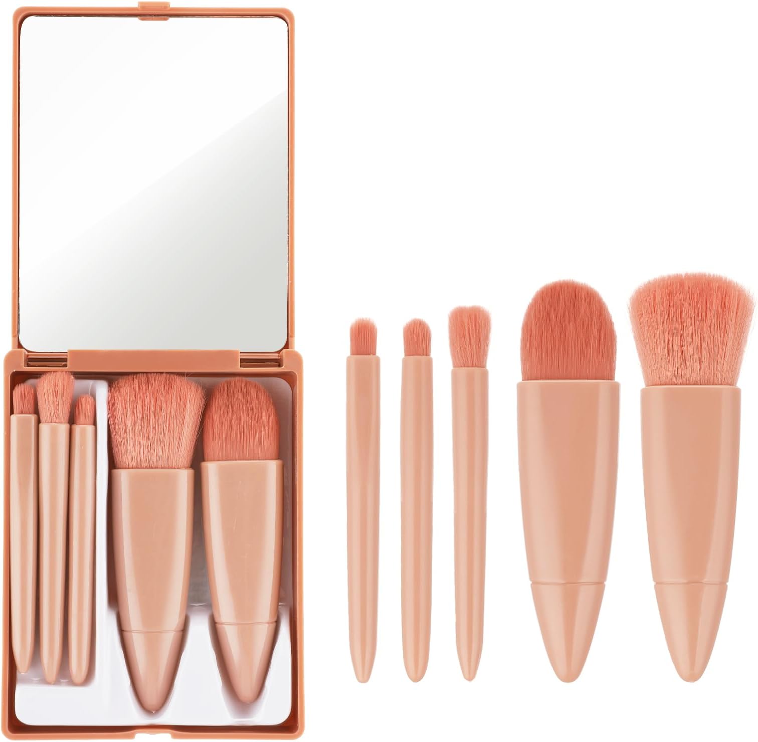 Lusofie 5PCS Multi Function 5 in 1 Makeup Brush Set Travel Essentials Professional Makeup Brush Set Mini Portable Makeup Brushes Box With Mirror Makeup Brushes Tools Box For Traveling Women