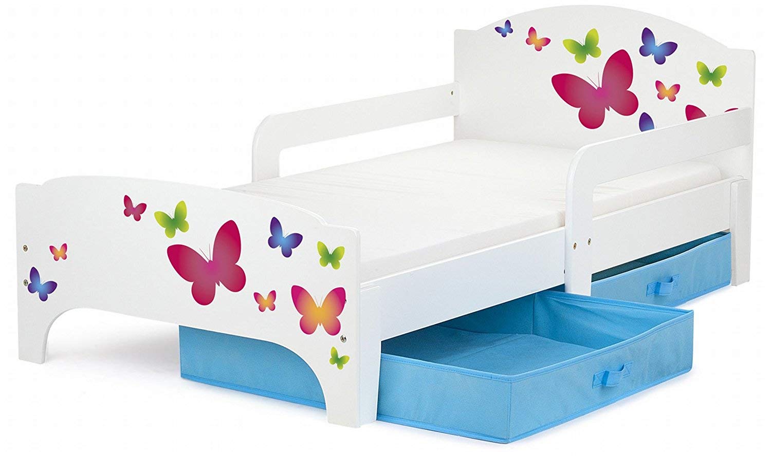 leomark Smart Cama Infantil de Madera - Mariposa - Marco de Cama, Colchón y Cajón, robustro Cómodo Dormitorio Impresa, Muebles para Niños, Espacio para Dormir: 140/70 cm