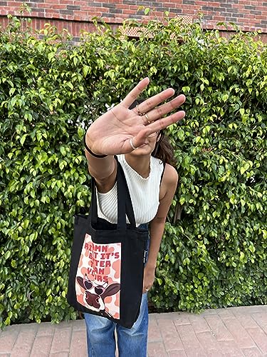 Image of Cosmic Jalebi Black Tote Bag for College with Zip and Pockets | Quirky Canvas Tote Bags for Women | Gifts for Girls