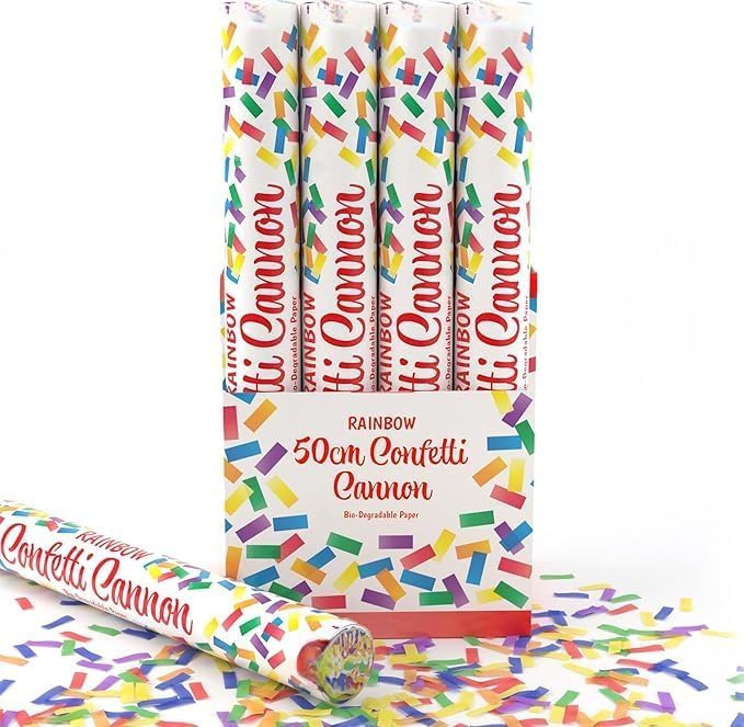 B4E Rainbow Confetti Cannon, Biodegradable Paper, 20 and 50cm, Party Popper for Weddings and Celebrations (6 Pack, 50cm)