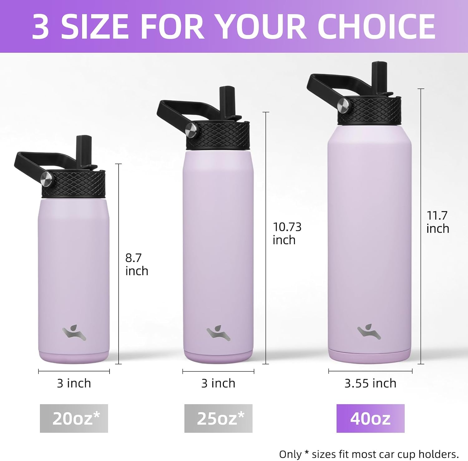40oz Insulated Stainless Steel Water Bottle with Straw and 3 Lids, BPA-Free Sports Water Bottle,travel water bottle,Taro Purple - Image 5