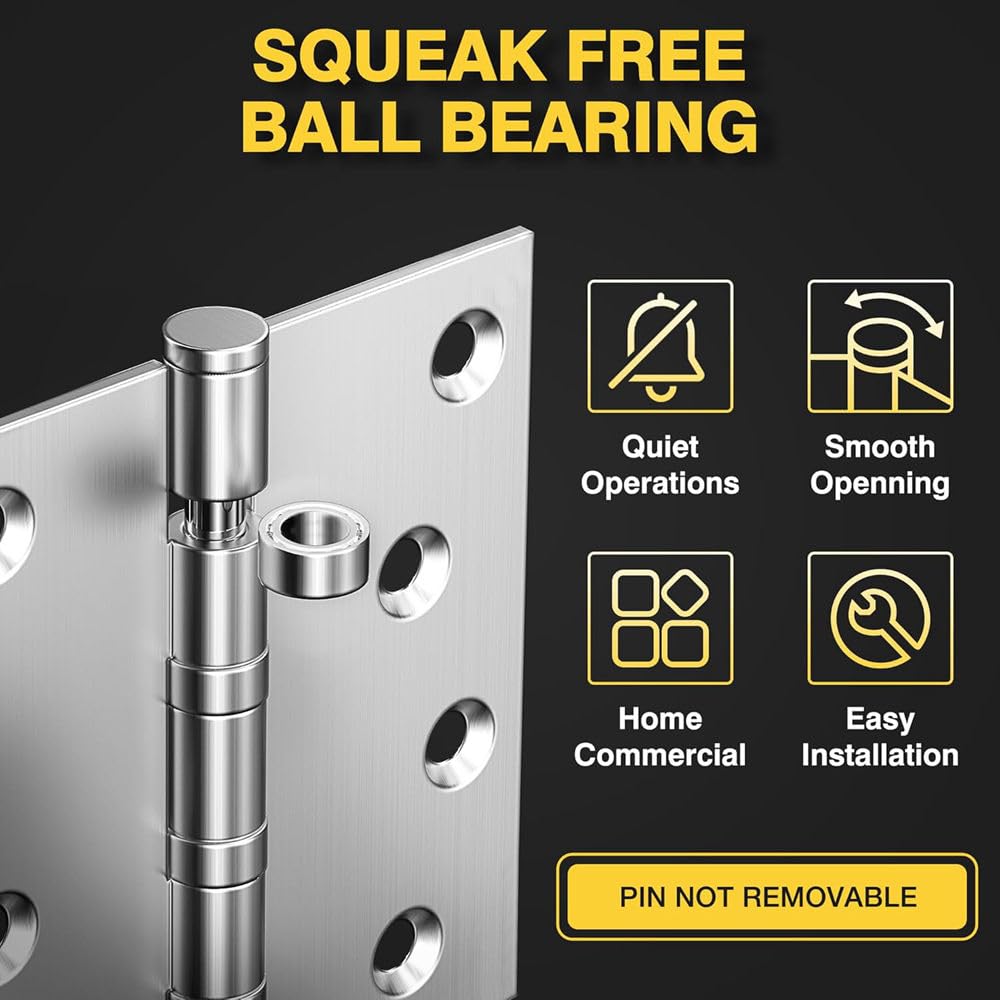 FarDeer 4 Inch (100mm) Polished Chrome Ball Bearing Hinges, Steel Door Hinge for Wooden Doors(2 works), Silver - Image 4