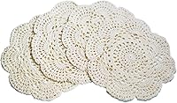 Phantomon Handmade 8 Inch Crochet Doilies - 100% Cotton Round Lace Placemats & Coasters, Pack of 4 Beige