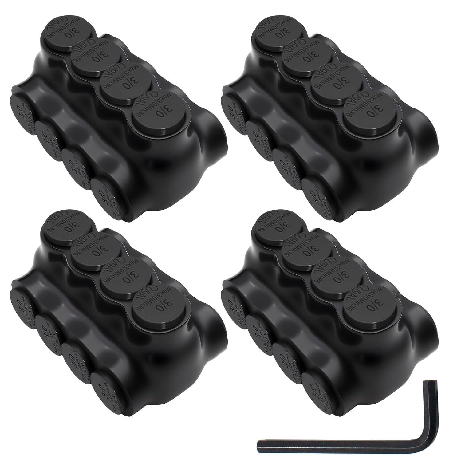 4 Port Inline Splice Connector 3/0-6 AWG Aluminum to Copper Wire Connectors Insulated Wire Connectors UL Listed Wire Cable Connectors with 7/32" Slotted Allen Hex - 4 Pack