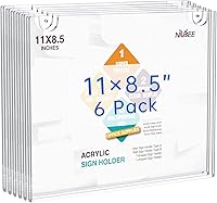 NIUBEE 6-Pack 8.5x11 Horizontal Acrylic Wall Sign Holders - Clear No-Drill Mount, 3M Tape & Screws Included