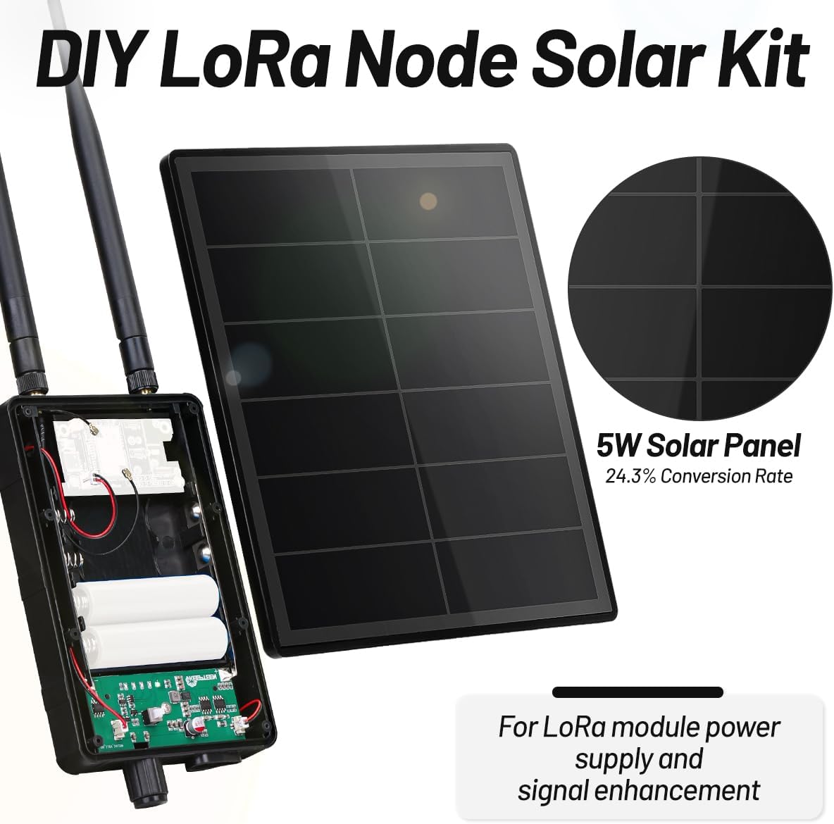D5-2A 5w Solar Panel System for Rak4631 LoRa Module for DIY Meshtastic Meshcore LoRa Node Kits with 915mhz&2.4g BLE Antenna
