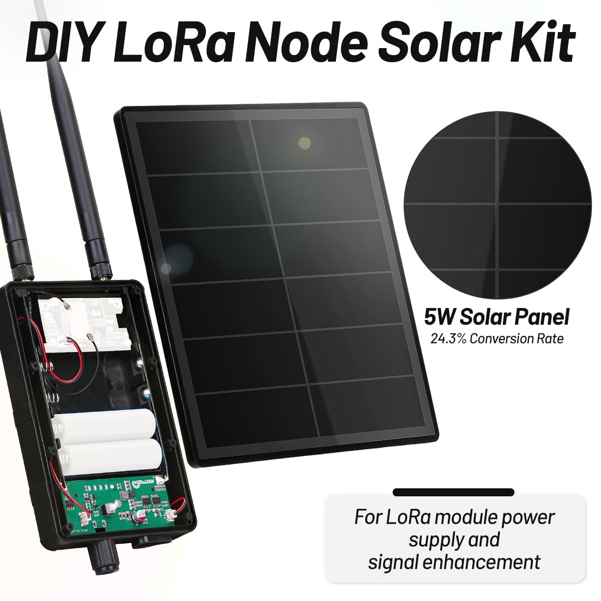 D5-2A 5W Solar Panel System for Rak4631 LoRa Module for DIY Meshtastic Meshcore LoRa Node Kits with 868MHz & 2,4g BLE Antenna