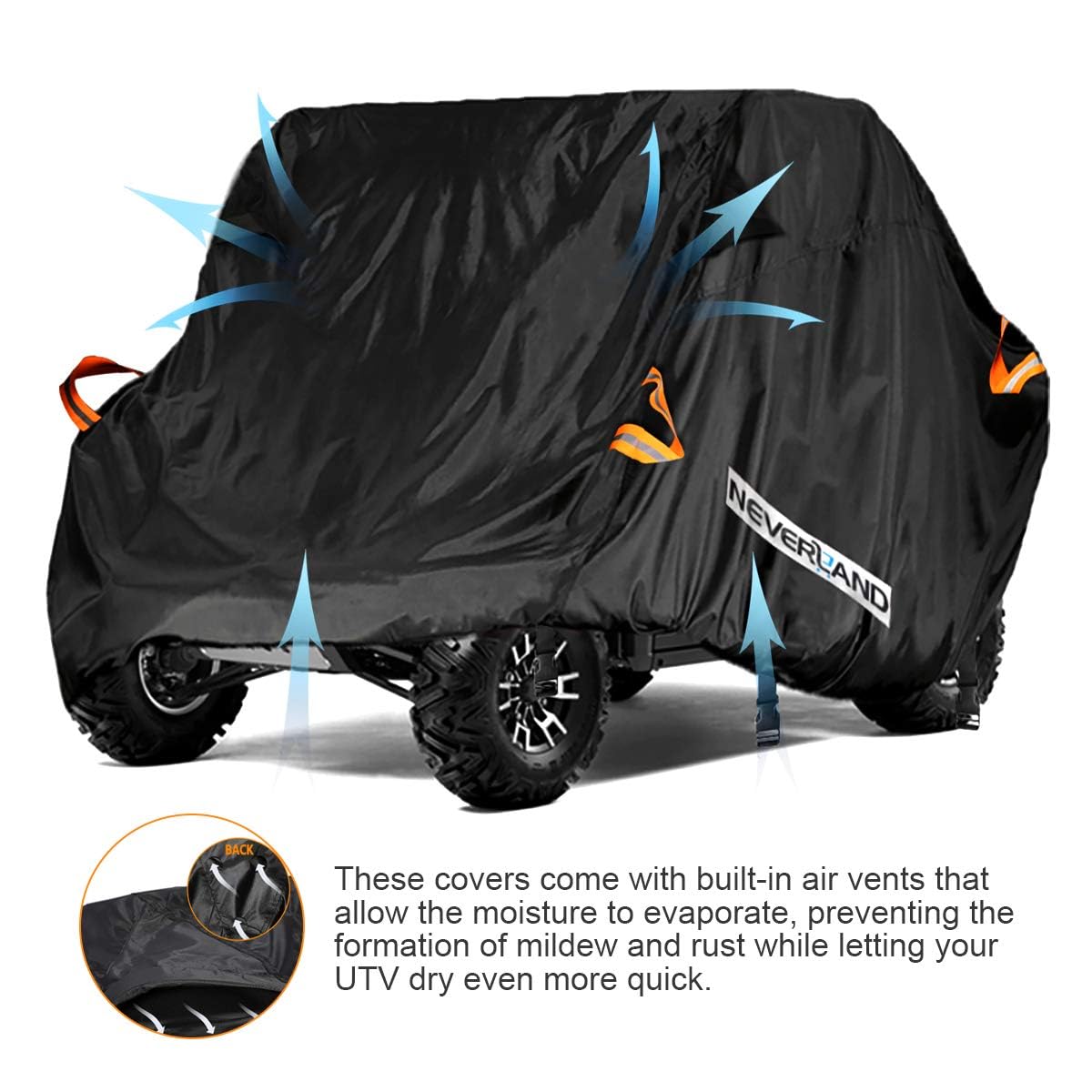 Neverland UTV Abdeckung Heavy Duty – Wasserdicht, Für 4-6 Sitzer & 4-Türer (Polaris RZR, Can-Am, Yamaha), Mit Reflektierendem Streifen