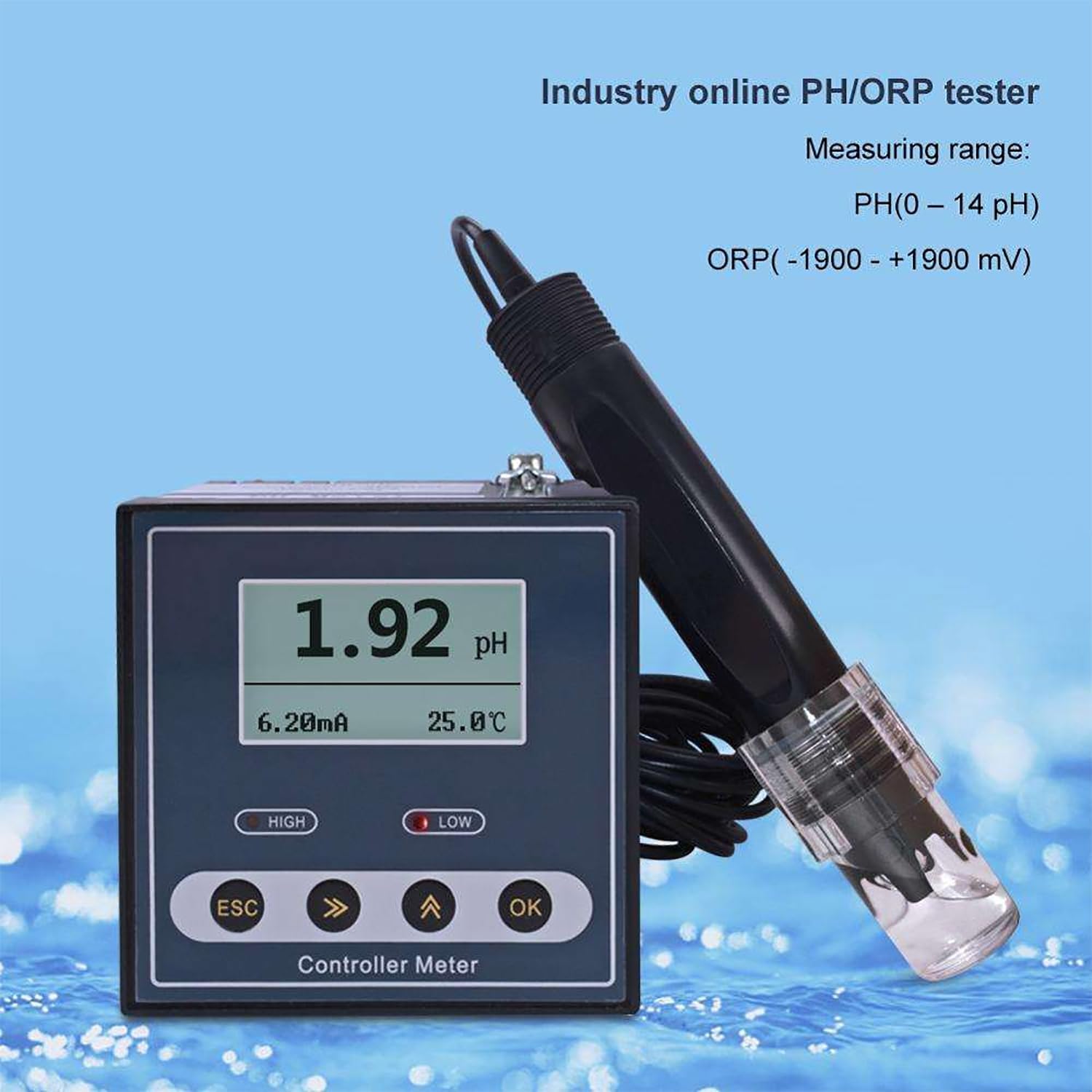 Medidor de pH de calidad del agua, grado de laboratorio 0.00-14.00PH rango ± 0.02 precisión, pantalla LCD de fácil calibración para uso ambiental en laboratorio