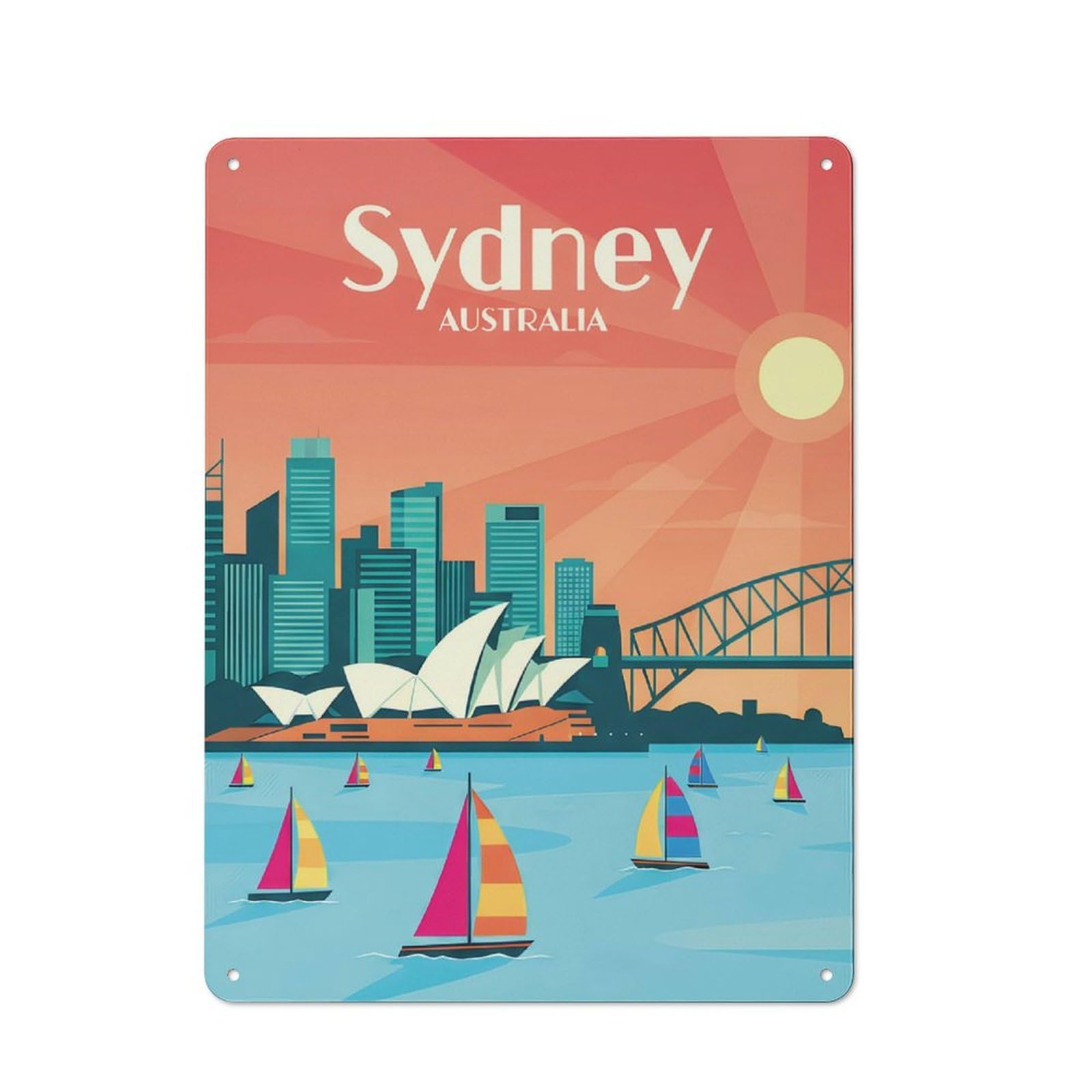 Junmoney Sydney Australia Travel Rustic Metal Sign 40X30cm For Hobby Room Or Studio, Suited To Hobby Room Decor Fans
