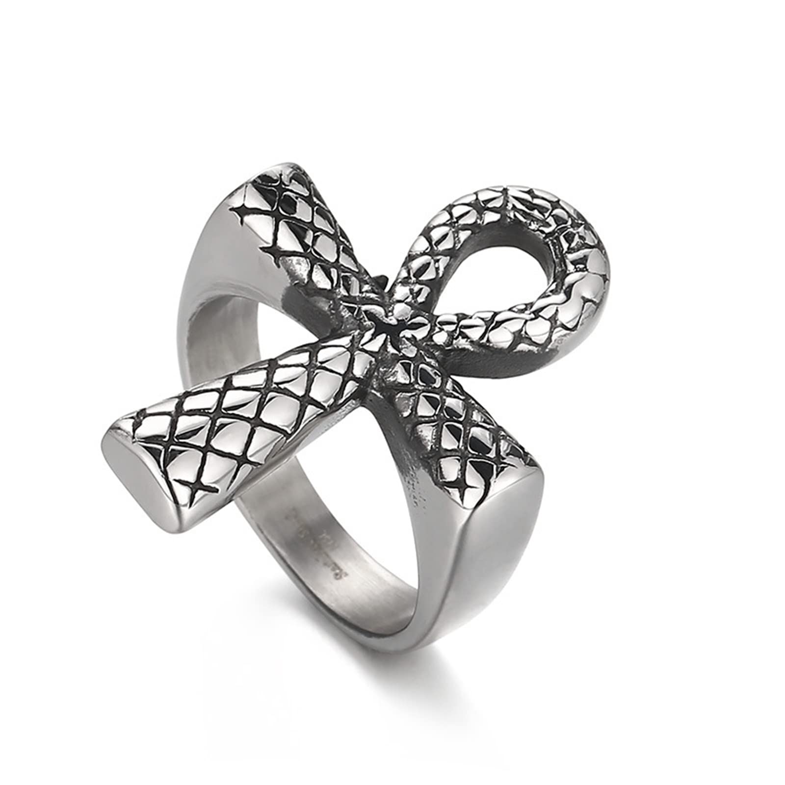 OIDEA OIDEA Anillo para hombre y mujer, diseño de cruz egipcia con diseño de serpiente, de acero inoxidable, talla 60-71, plata