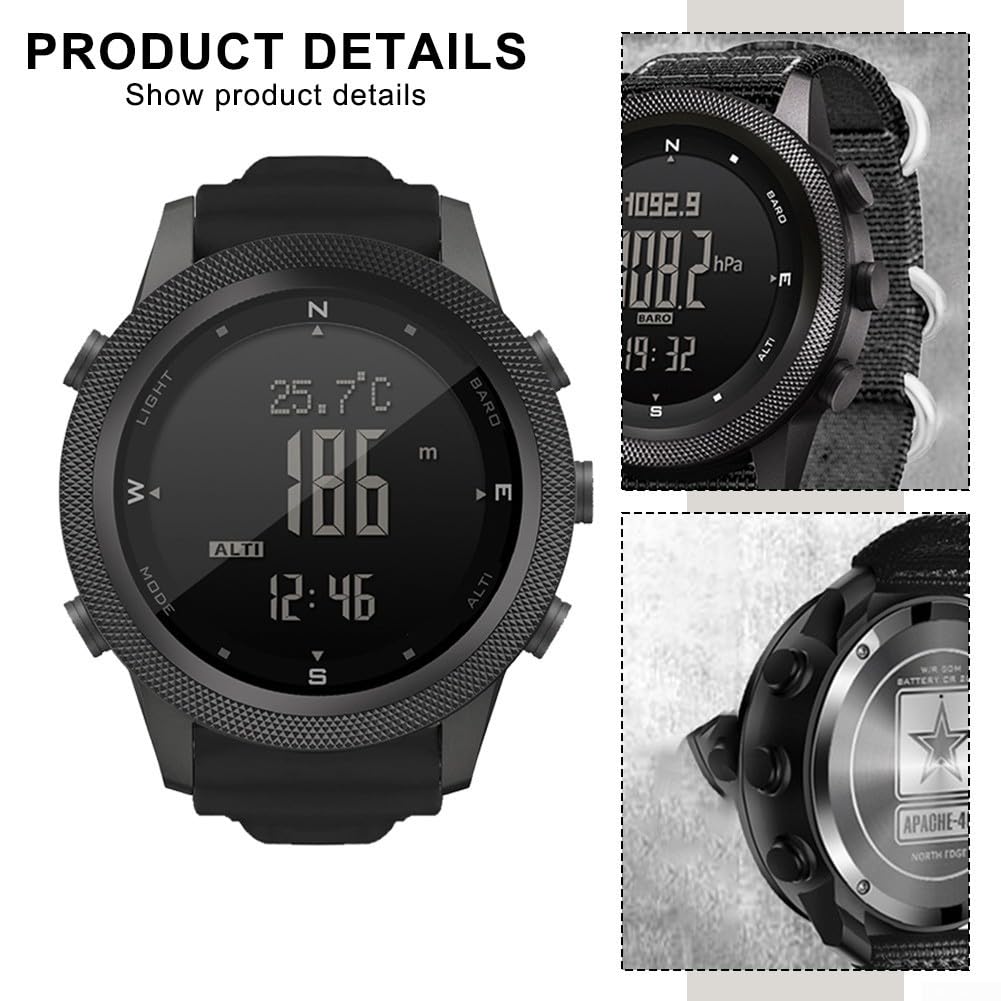 Reloj inteligente táctico para hombre, brújula, termómetro, podómetro y retroiluminación EL, carcasa de metal, diseño deportivo ligero al aire libre, compatible con North-Edge AP46