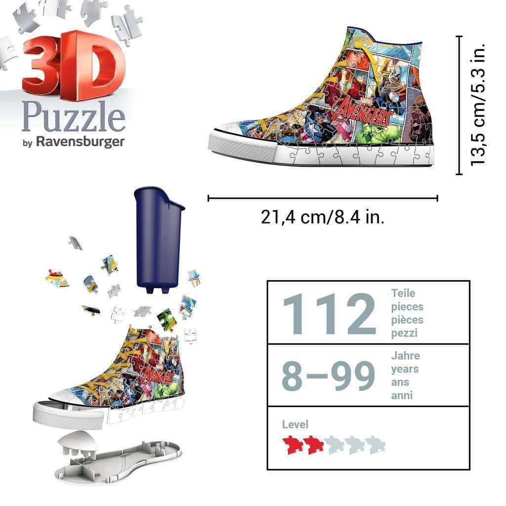 Ravensburger 3D Puzzle 12113 - Sneaker Avengers - 108 Teile - praktischer Stiftehalter im Marvel Avengers Design ab 8 Jahren: Erlebe Puzzeln in der 3. Dimension!
