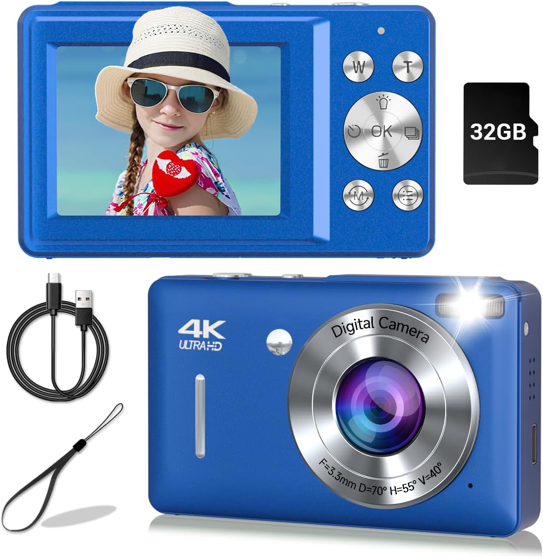 Digital Camera, 44MP Compact Camera, FHD 1080P Point and Shoot Digital Cameras with 16X Zoom, Face Detect, Smile Capture, Anti Shake, for Boys Girls Teens Gifts (Blue)