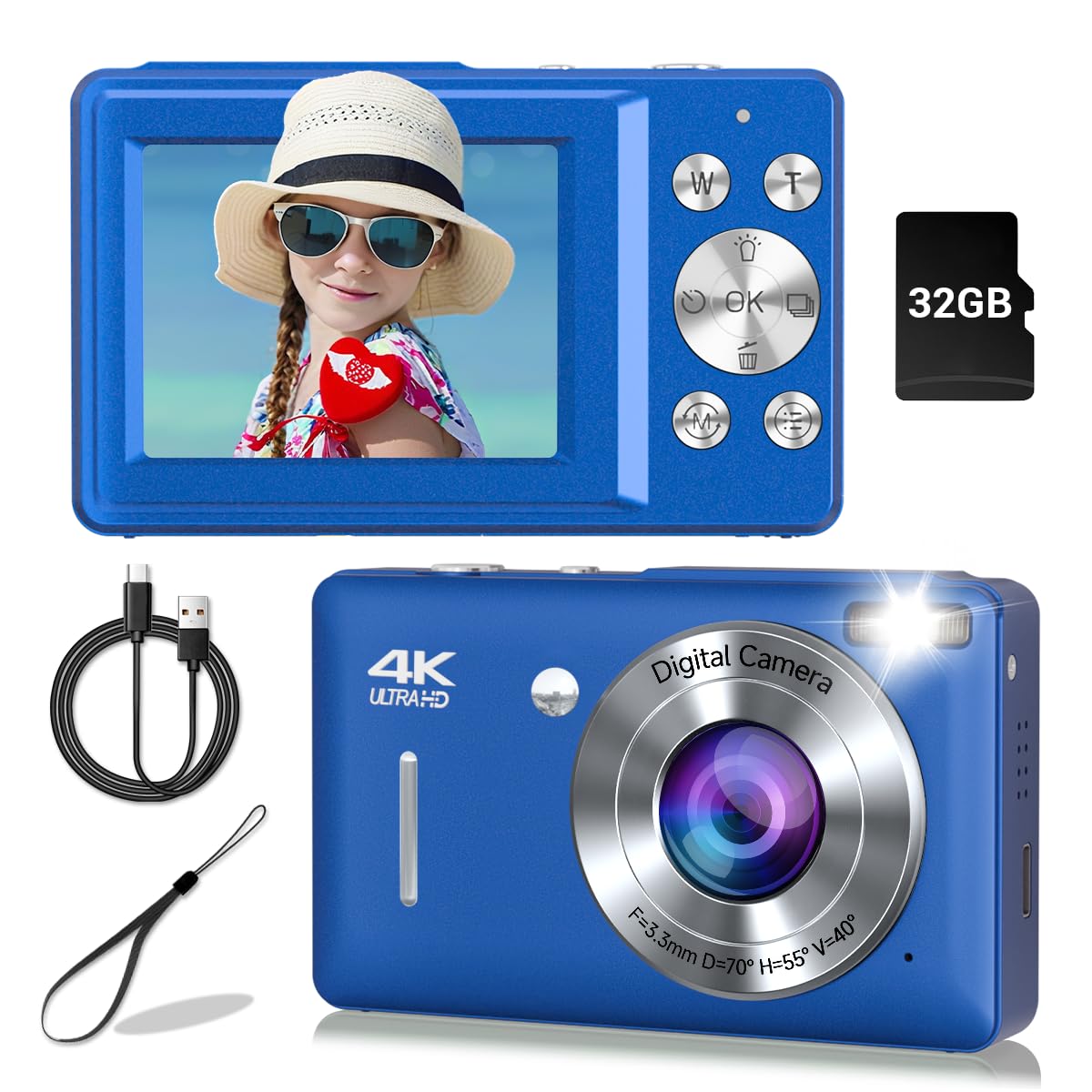 Photo 1 of **PICTURE QUALITY IS BAD*** Digital Camera, 44MP Compact Camera, FHD 1080P Point and Shoot Digital Cameras with 16X Zoom, Face Detect, Smile Capture, Anti Shake, for Boys Girls Teens Gifts (Blue)