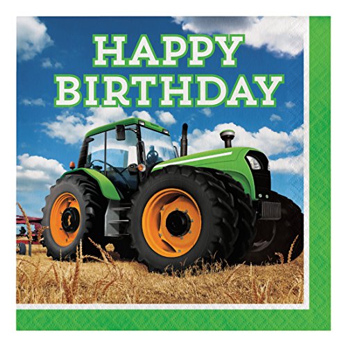 Creative Converting 16-Count Paper Lunch Napkins, Happy Birthday, Tractor Time, 6.5 x 6.5-inch, Multicolor