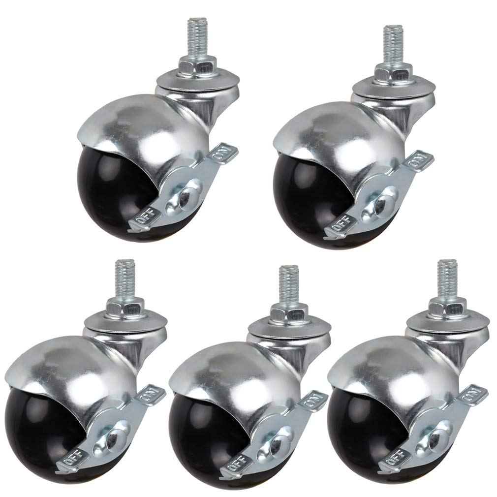 GYRAZXS 2-Inch Swivel Cs with Ball Joint M8/M10 Screw Stem Furniture Wheels for Tables & Chairs Replacement Cs for Coffee Tables & Office Furniture 5-Pack with Brakes (M8)