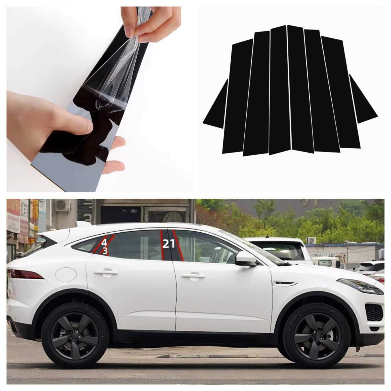 Nero Lucido Rivestimento Montanti Auto per Jaguar E-Pace 2018-2024, Copertura AntiGraffio per Colonna B Accessorio Esterno Auto