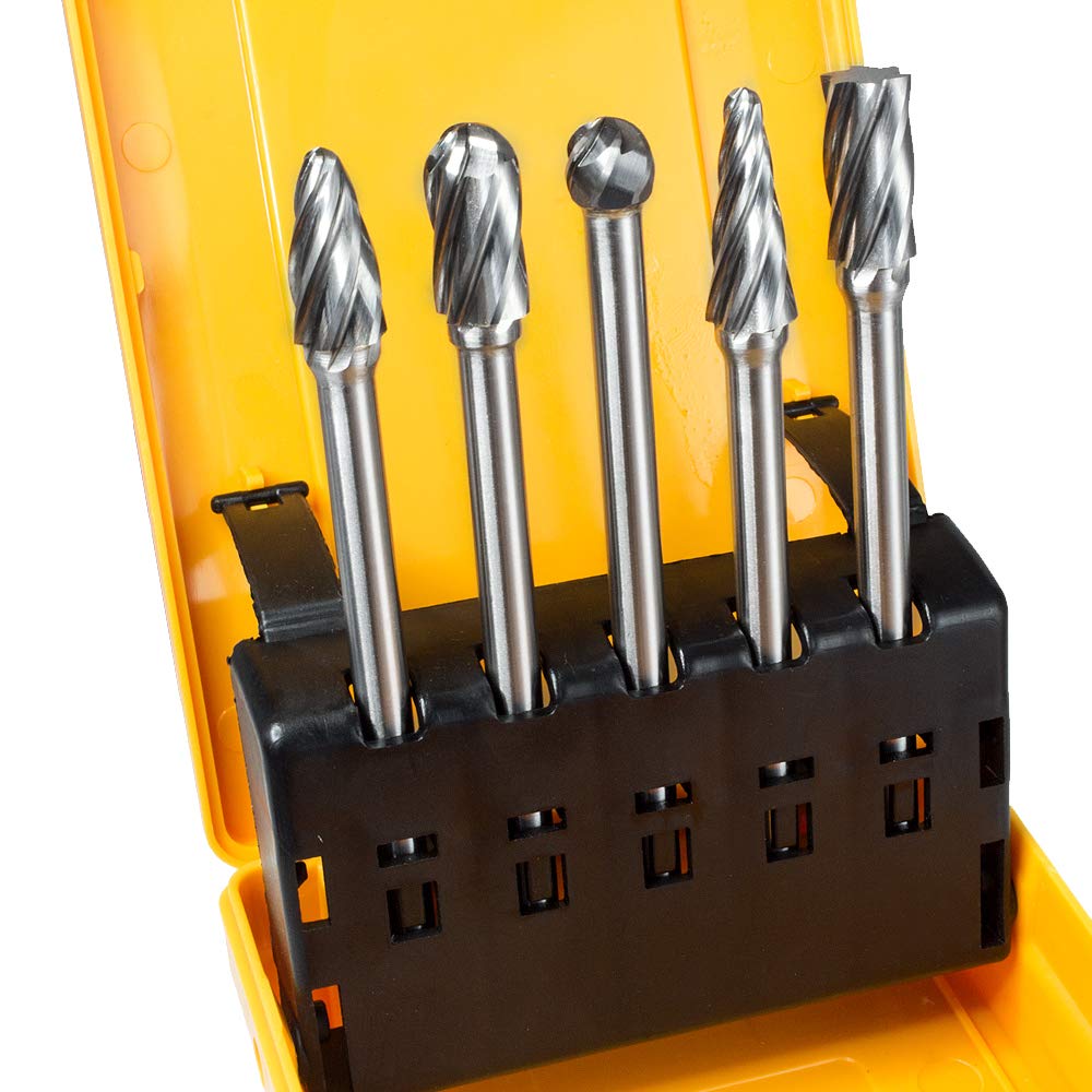 TJATSE 5Pcs 1/4 Inch Aluma Cut Carbide Burr Set 4.4" Long Shank Single Cut Tungsten Rotary Burr Files CNC Engraving Cut Metal Carving Polishing Drilling Tool Kits — Amazon image 4