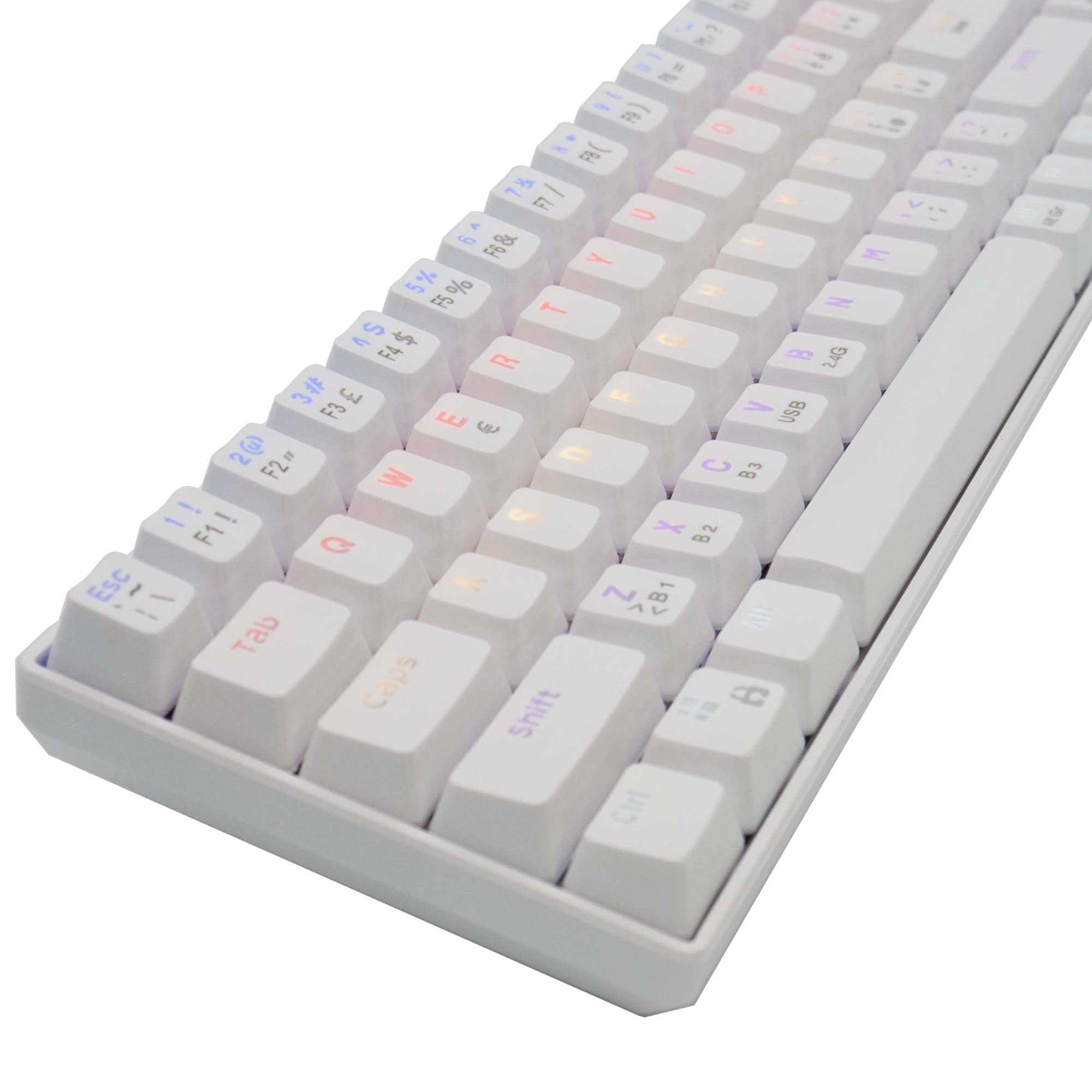 SIMPLETEK Teclado mecánico RGB Gaming 3 en 1 inalámbrico 2,4 GHz, Bluetooth y USB | Blanco Batería integrada