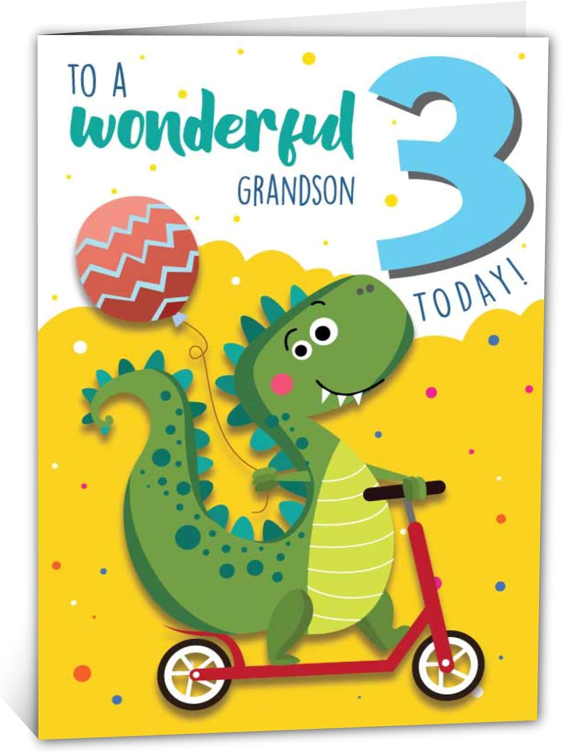 Happy Birthday Grandson Dinosaur Images Amazon.com : Happy 3Rd Birthday Grandson Birthday Card | Birthday Card For  3-Year-Old Featuring A Dinosaur Having Fun On A Kick Scooter | Big Size :  Office Products