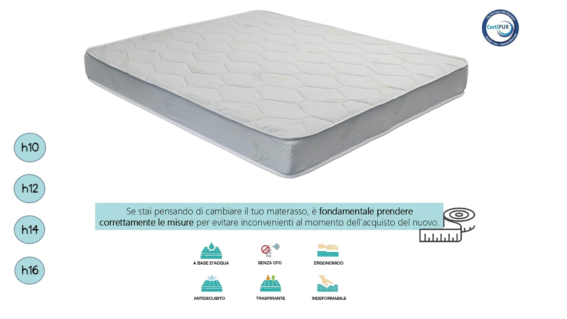 Fusion Materassi Materasso per Divano Letto Pieghevole in Water Foam con Rivestimento Aloe Vera - Comfort Ergonomico Made in Italy (Altezza 16 cm, 140x190)