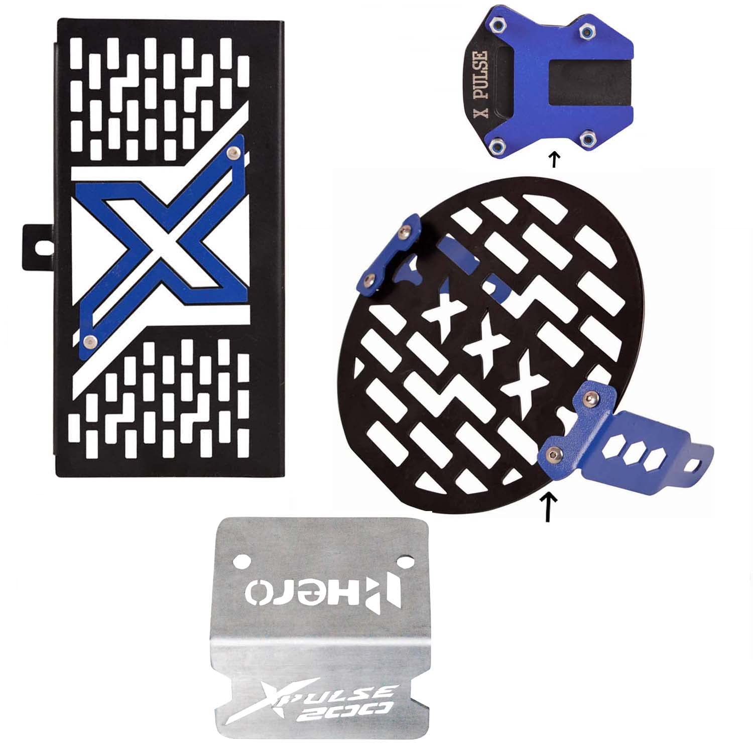 Speedwav - Xpulse Radiator Guard | Headligt Grill, | Side Stand | Disk Oil Cap Combo Pack 4 pcs Blue for Hero Xpulse 200 4V BS6