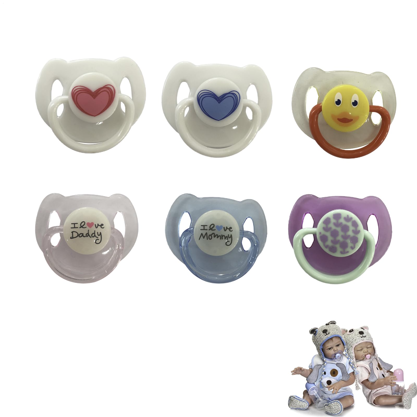 6 Pieces Reborn Doll Magnetic Pacifiers, Magnetic Dummys for Reborn Dolls, Simulation Magnetics Pacifier Feeding Toy, Role Play Doll Accessories for Boys Girls