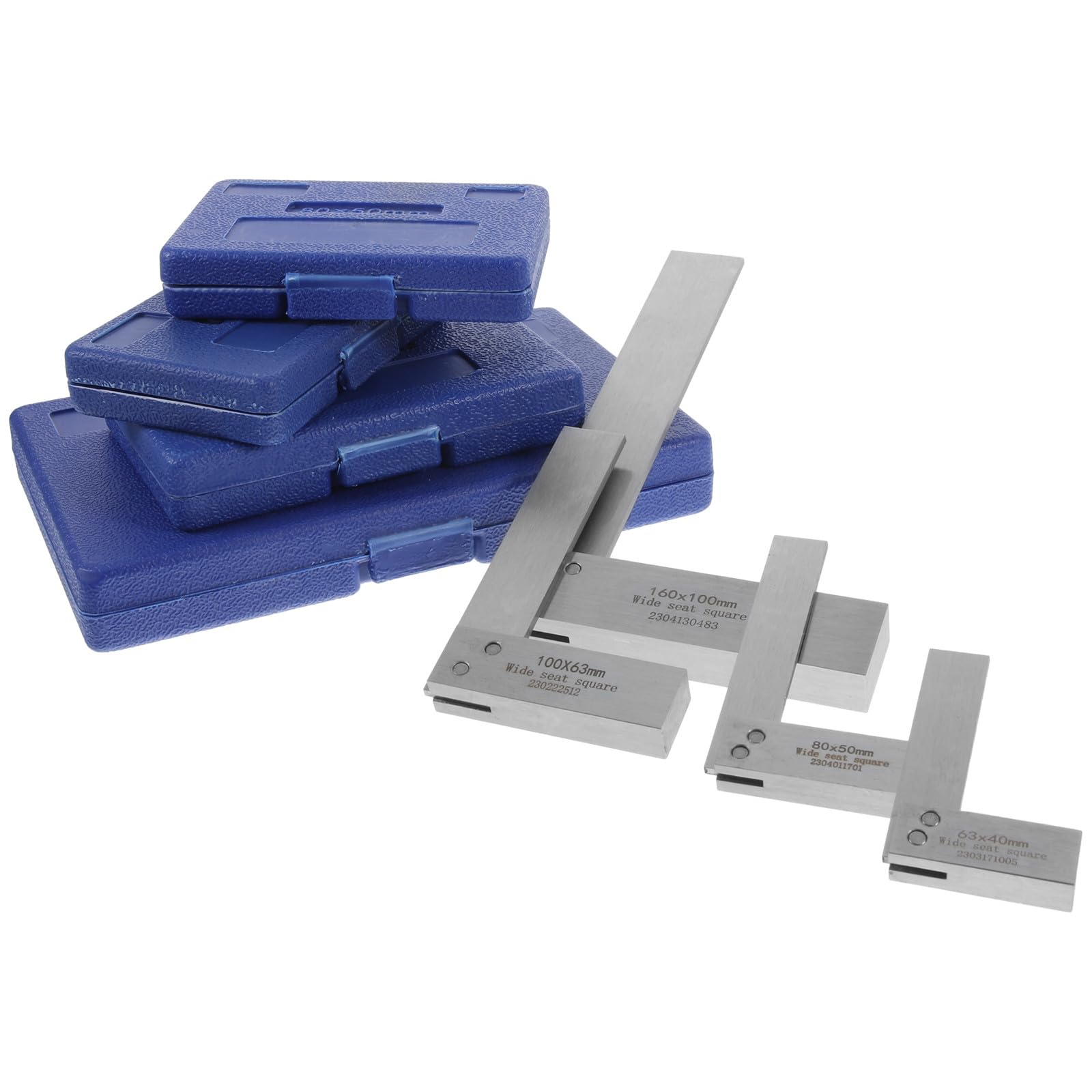 Healeved Juego de Escuadras de Precisión de Acero Inoxidable para Maquinista 4 Piezas 63×40 MM 80×50 MM 100×63 MM 160×100 MM Escuadra de Carpintero Cuadrada de 90° Base Ancha para