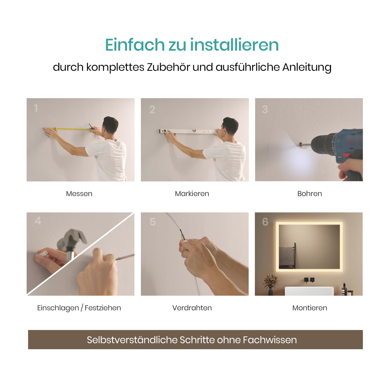 EMKE® Badspiegel mit Beleuchtung 80x60cm Badezimmerspiegel Warmweiß 3000K Wandschalter Vertikal/Horizontal Montage Badezimmer Spiegel mit Beleuchtung IP44 Energiesparend