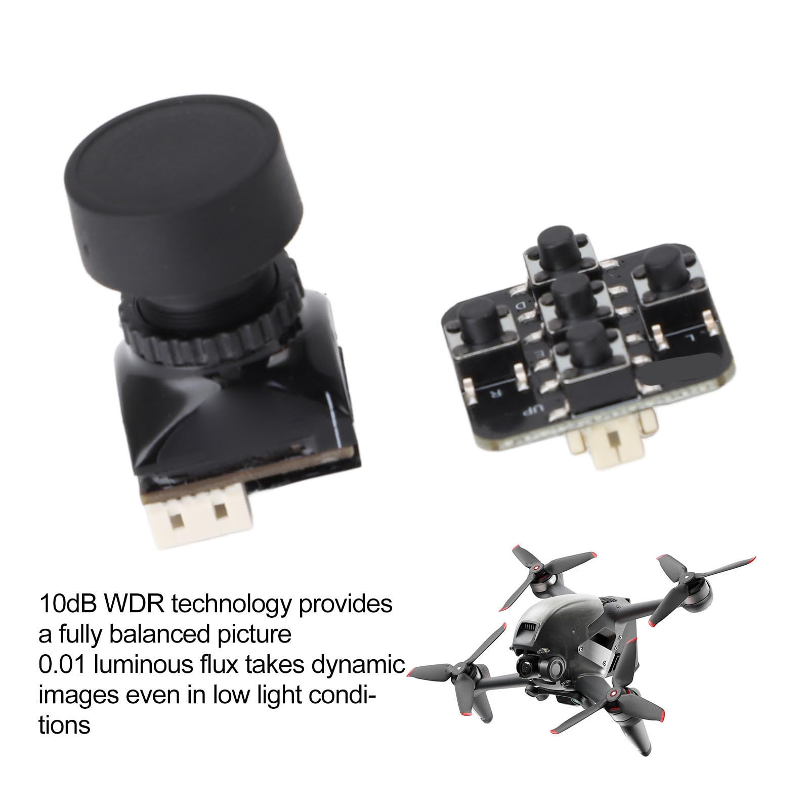 ASHATA Telecamera FPV, 1200TVL ad alta risoluzione 100dB WDR Immagine Chiara Professionale Telecamera notturna in condizioni di scarsa illuminazione per Drone da corsa Fotografia FPV Drone