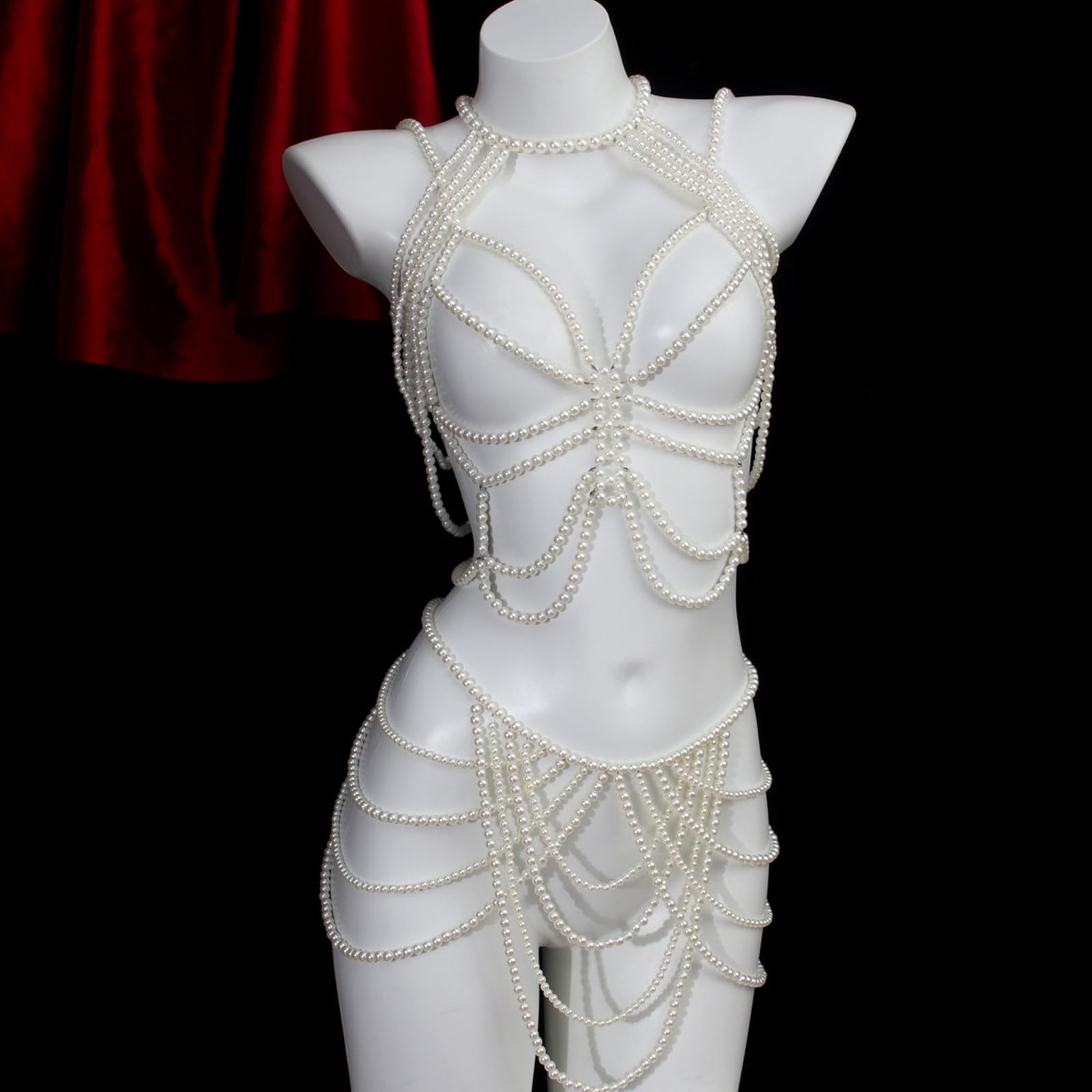 Catena per il corpo da donna con perle finte alla moda, design regolabile, decorazione per feste, matrimoni e abbigliamento casual, gioielli per il corpo regolabili