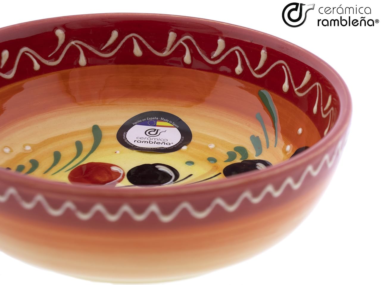 CERAMICA RAMBLENA | Insalatiera ceramica | Insalatiere originali | Confezione x3 Insalatiera decorazione Olive - Modello 31 | Decorazione 100% fatta a mano | 15 cm