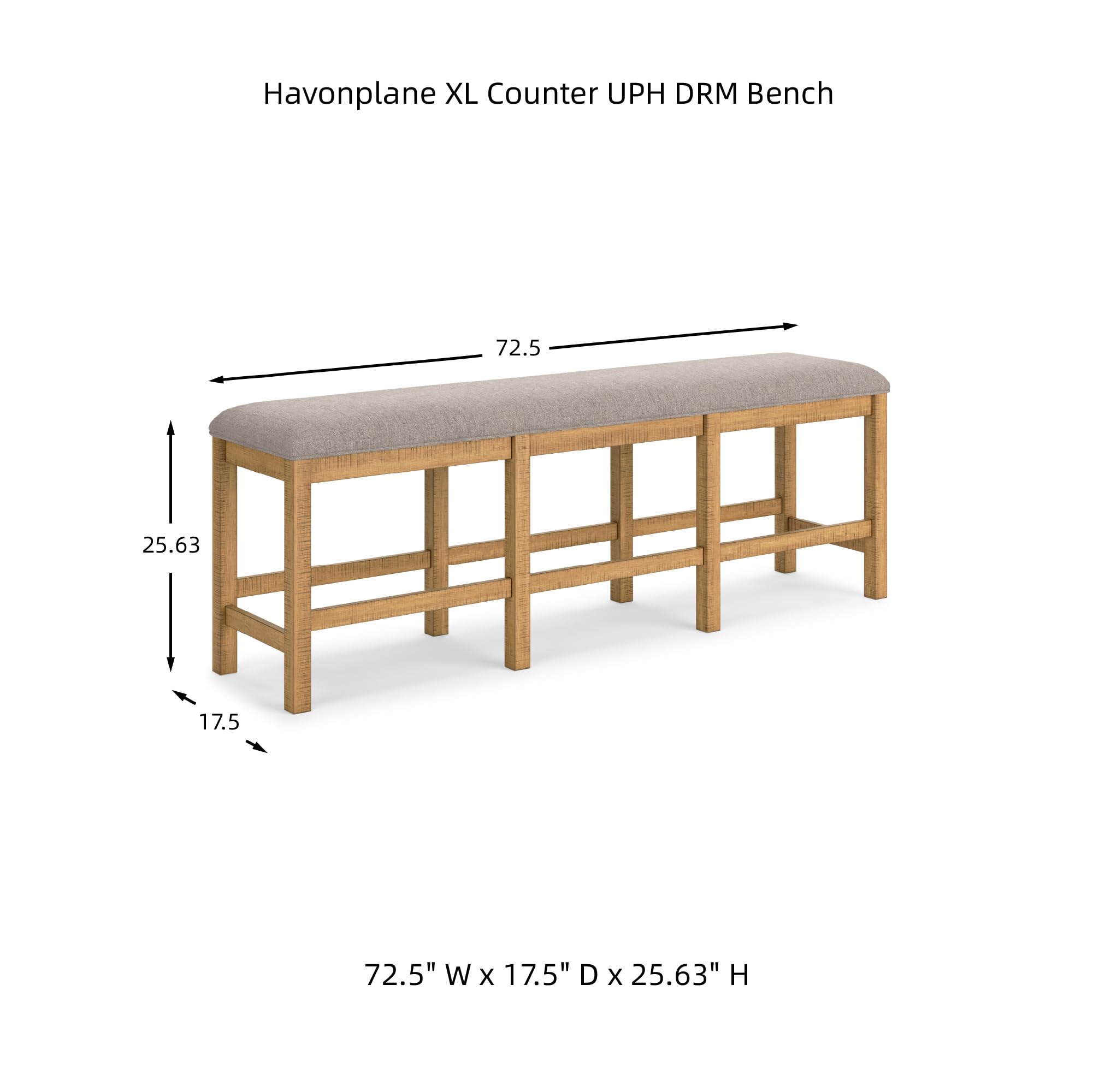 Signature Design by Ashley Havonplane Counter Height Dining Bench, 72" | Plush foam 25.6" seat, Distressed light brown pine wood frame, Seats 3 adults comfortably