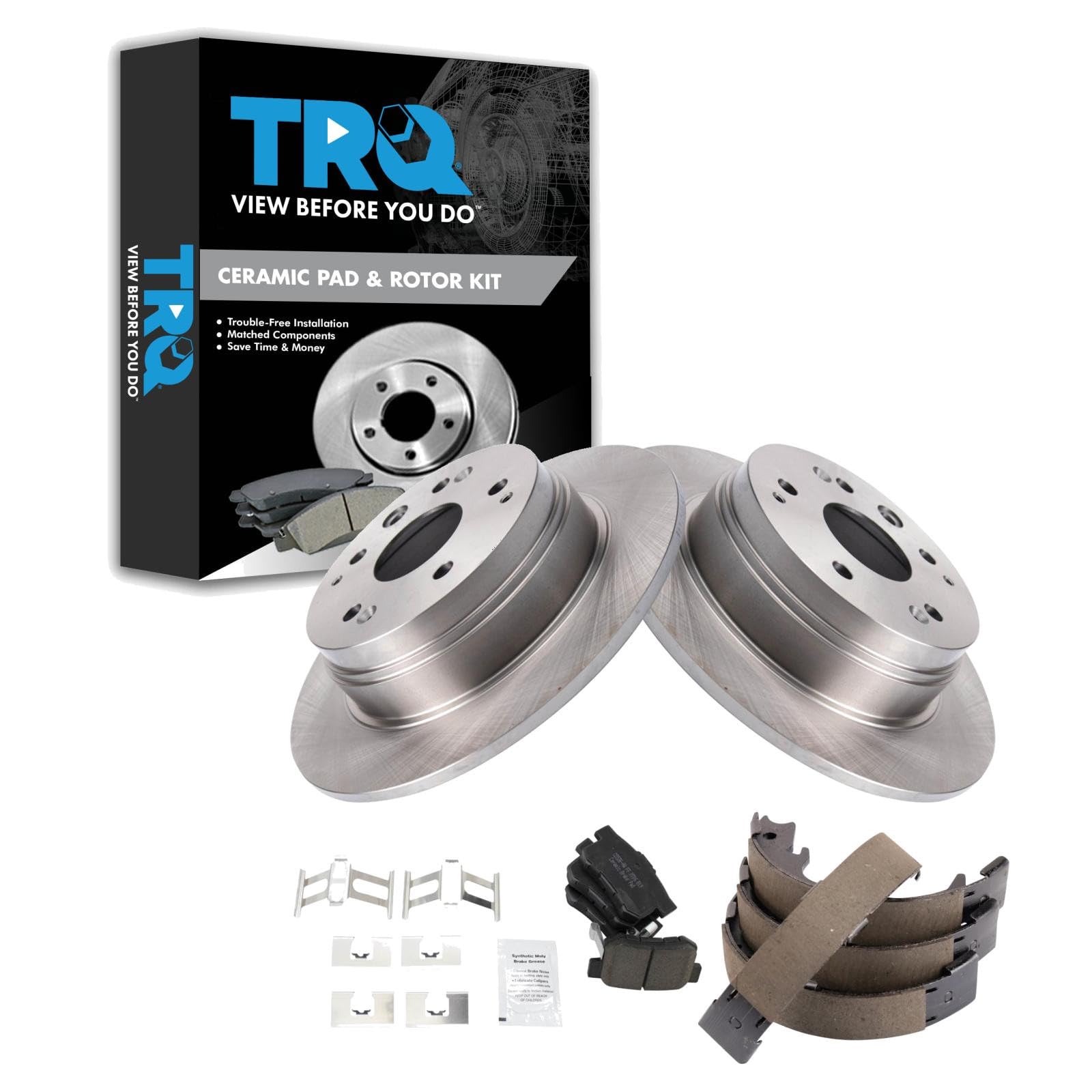 TRQ Rear Brake Pad and Rotor Set Ceramic Parking Shoe