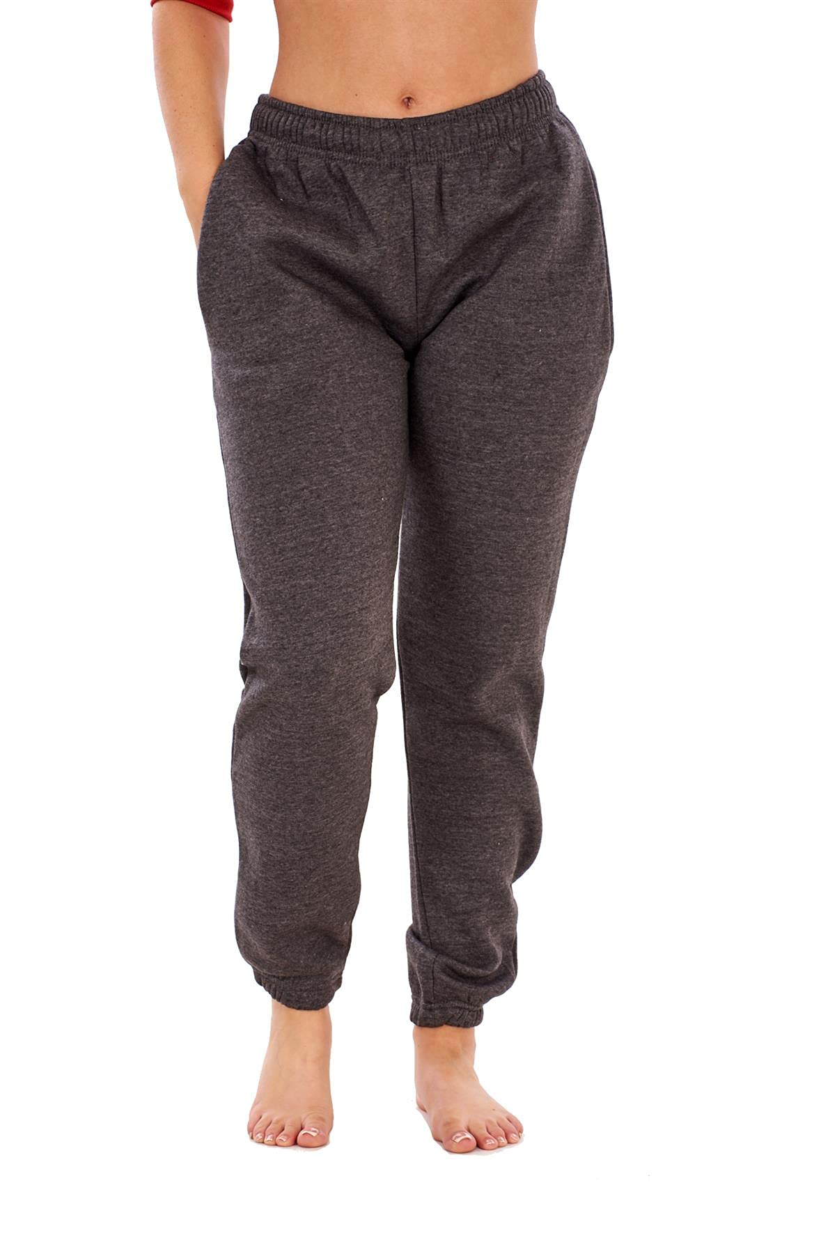 Malay Women's Charcoal Basic Fleece Joggers Regular Tracksuit Bottom Cuffed Ankle Cotton Blend