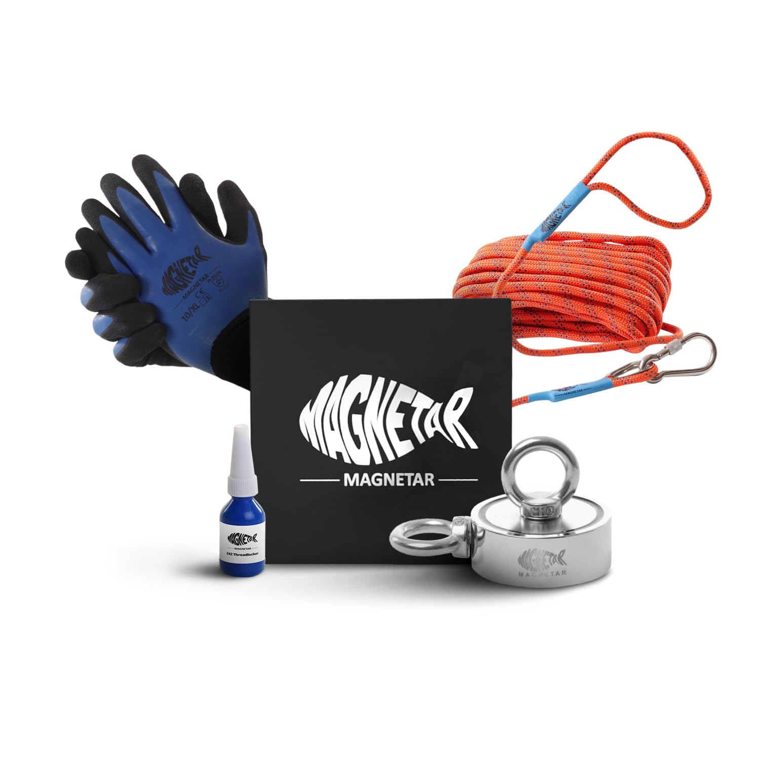 Magnetar Magnete da Pesca - 500 Kg Pesca Magnetica a Doppia Faccia - Magnet Fishing Kit con Corda/Guanti/Colla - Magneti Neodimio Da Pesca