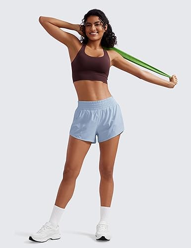 Miniatura 3 de CRZ YOGA Pantalones cortos de correr de cintura alta para mujer de 25 pulgadas forro de malla de secado rápido pantalones cortos de entrenamiento