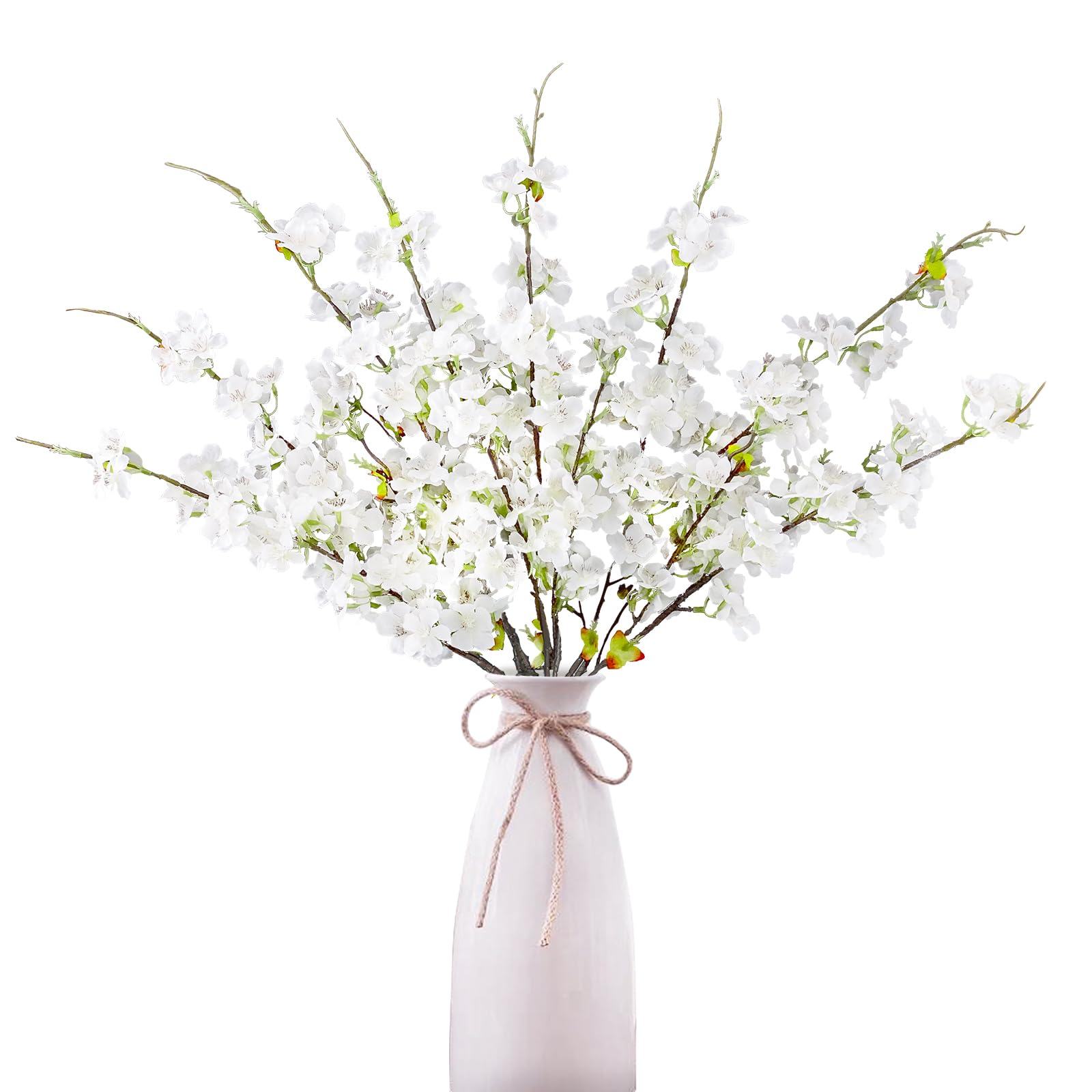 Kainonnan Cherry Blossom Decor 8Pcs 31 Inch Short Stem Cherry Blossom Branches Artificial Flowers for Home Wedding Table Decor (White)