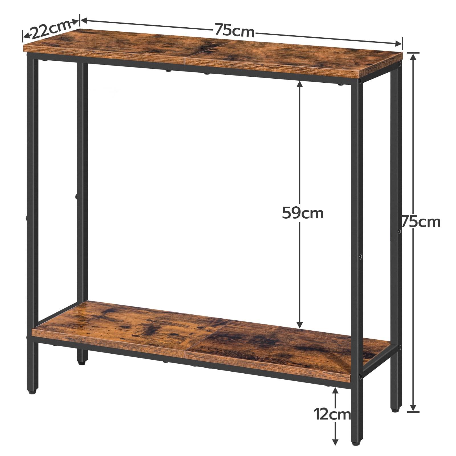 HOOBRO mesa Consola Estrecha con Estante, Mesa Auxiliar 75 x 22 x 75 cm, Pasillo, Exposición, Sofá, Habitaciones Pequeñas, Entrada, Marrón Vintage EBF22XG01