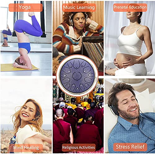 Steel Tongue Drum, 15 Notes 14 Inch D-Key Handpan Percussion Instrument - Tank Chakra Drums With Padded Travel Bag, 2 Mallets, For Meditation, Decompression, Music And Gift (Blue) #TOP6