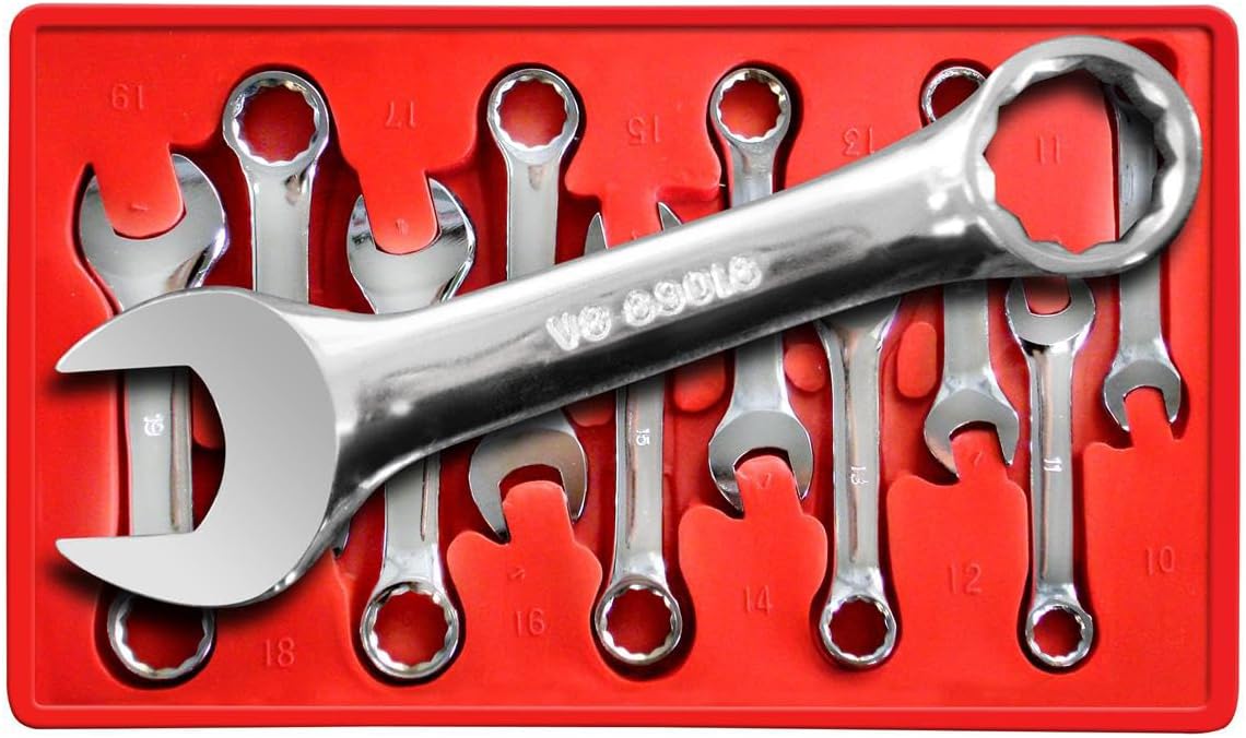 V-8 Tools WRE Set Combo Stubby 10PC 10-19M