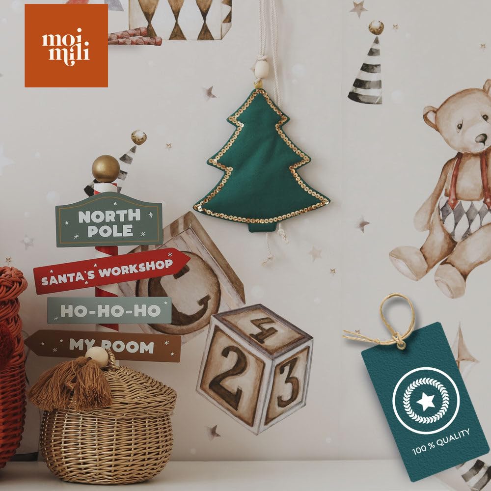 Moi Mili Girlande Weihnachtsgirlande 2 m Dekohänger Tannenbäume Sterne Leinen Deko für Weihnachten Advent Party Wanddeko