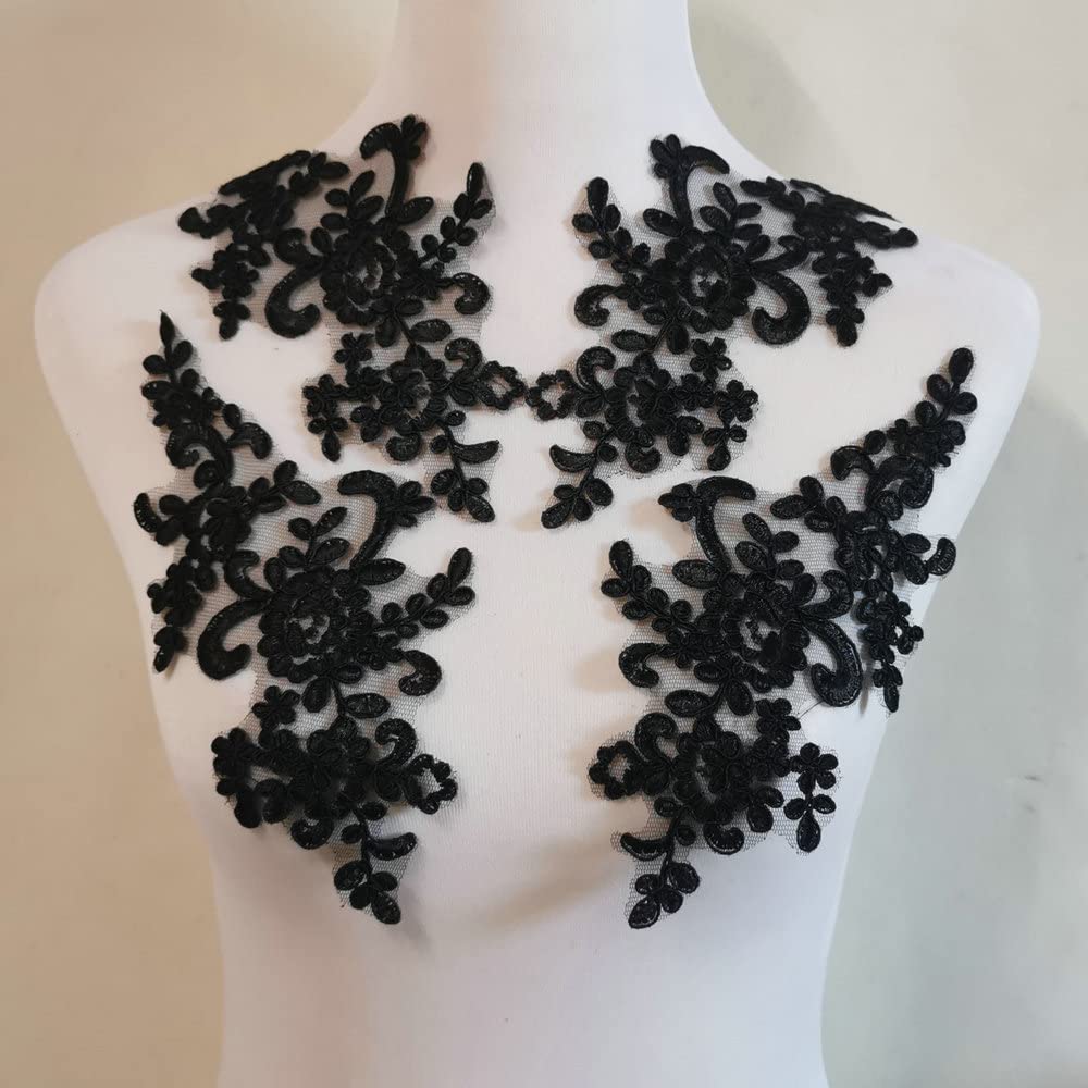 2 Pairs of Embroidered Lace and Decal Wedding Dress Accessories for Lace Accessories (Black)